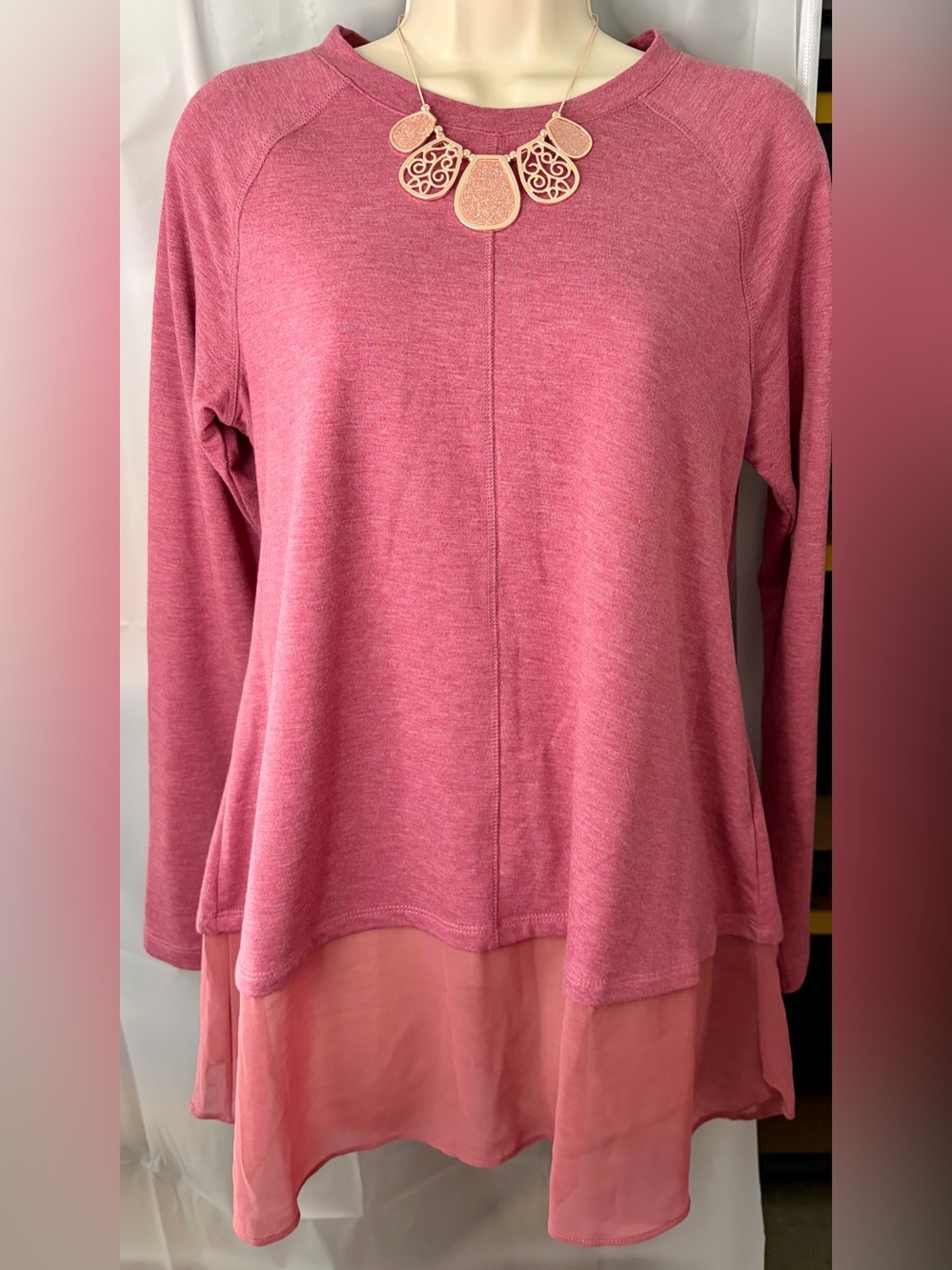 LOGO by Lori Goldstein Dusty Rose Layered Scoop Neck Sweater
